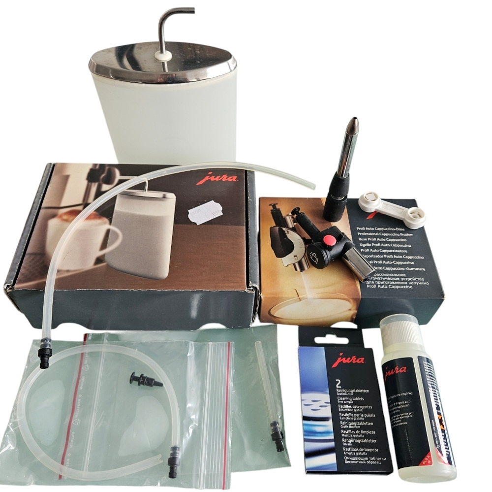 JURA milk container, milk frothers, cleaning tabs/solution, hoses